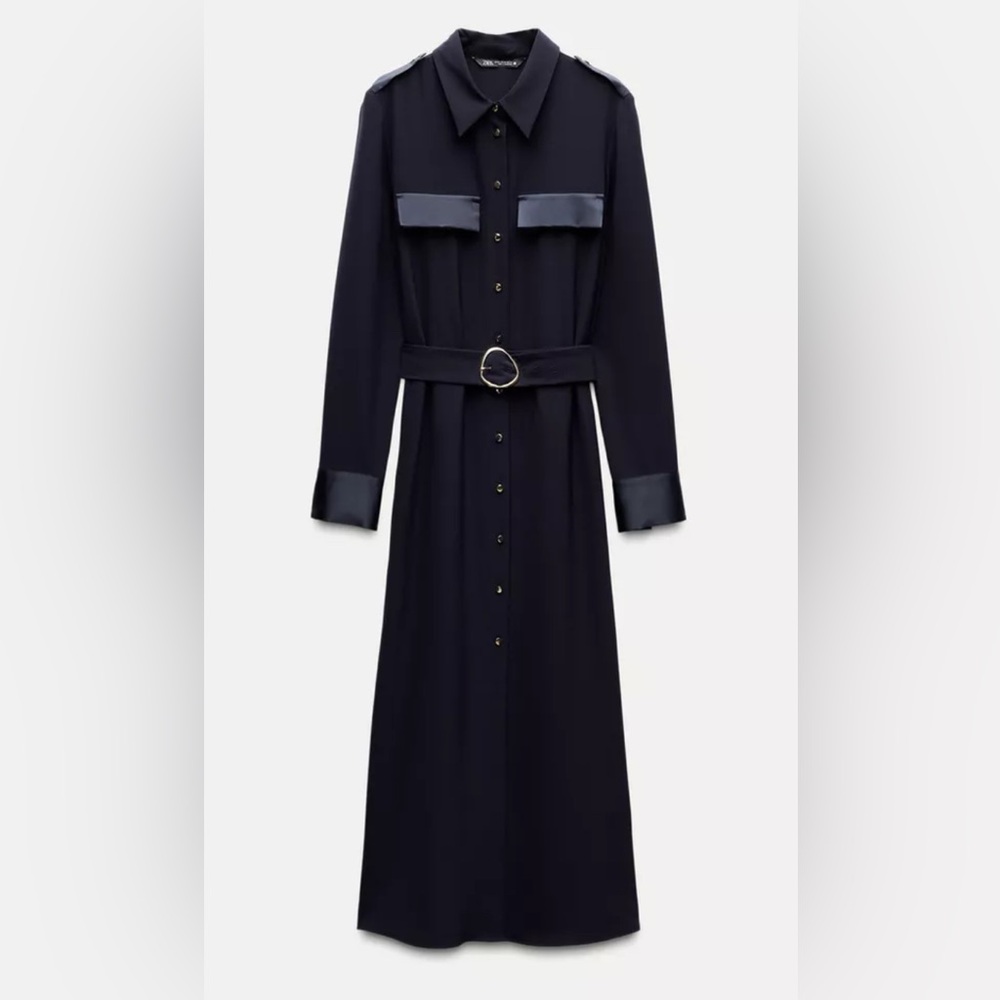 Midi Belted Navy Shirt Dress